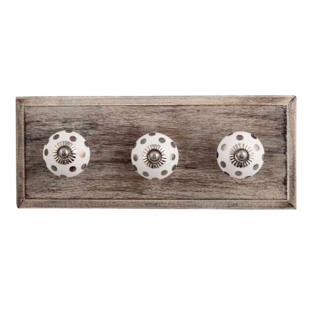 Silver Dot Ceramic Wooden Hooks